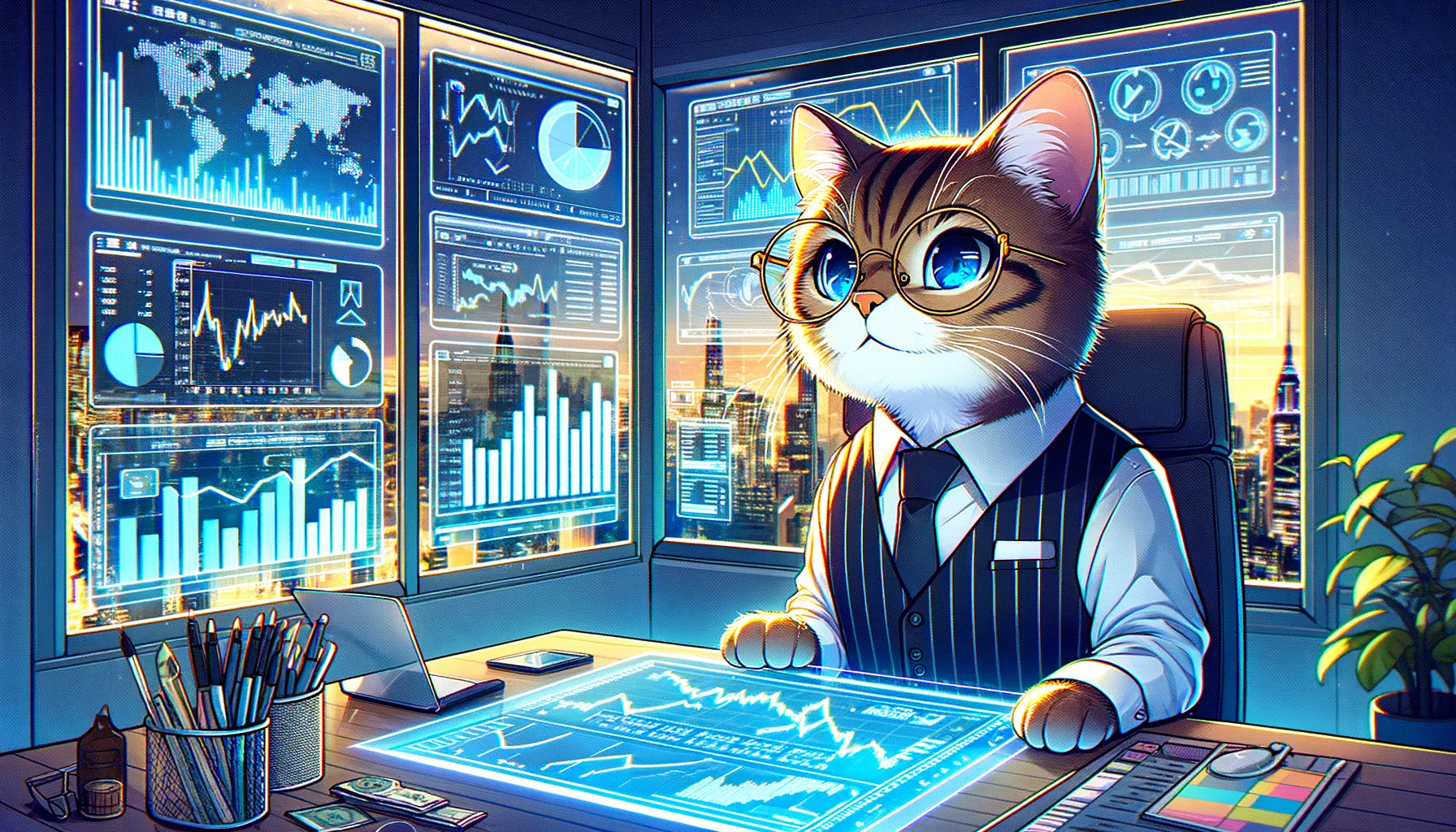 2024年の経済を予想する猫の画像