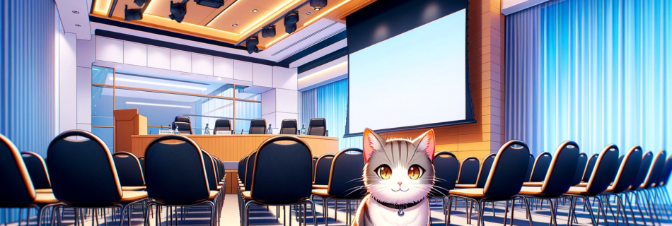 セミナー会場にいる猫の画像